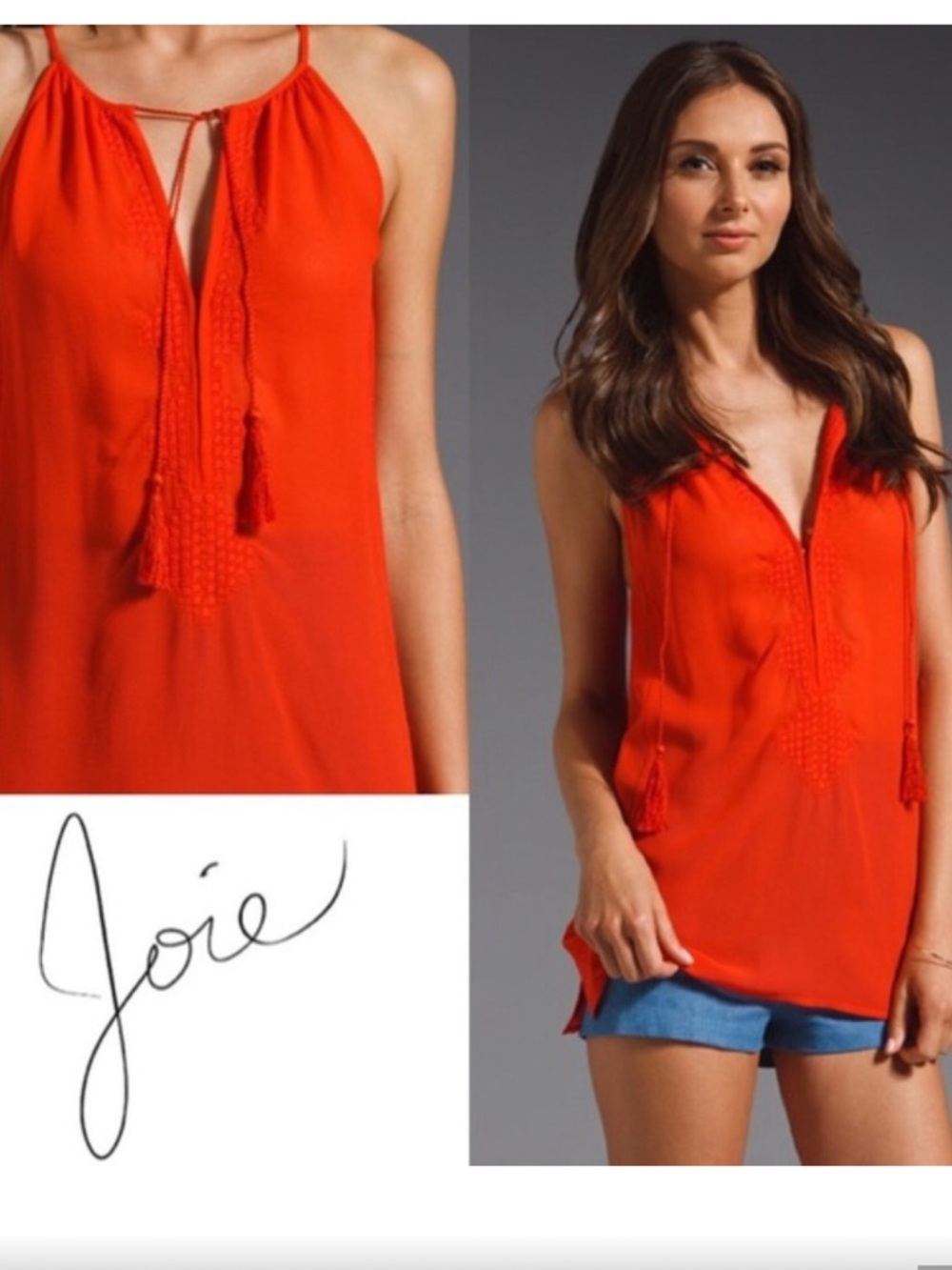 NWT Joie Eniko C Silk sleeveless top SZ: M Fiery Red